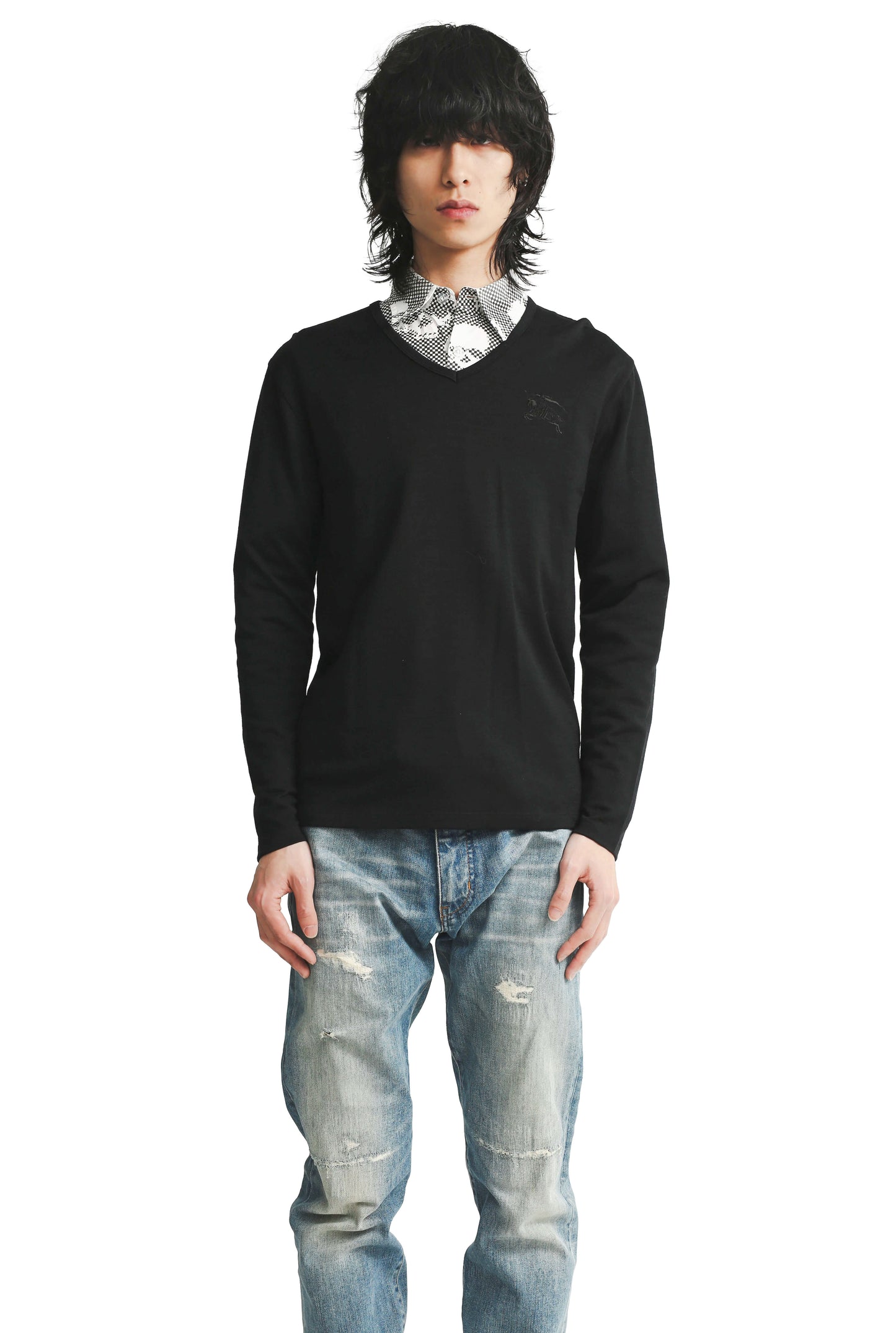 BURBBERY - LOGO STITCHED V-NECK KNIT SWEATER