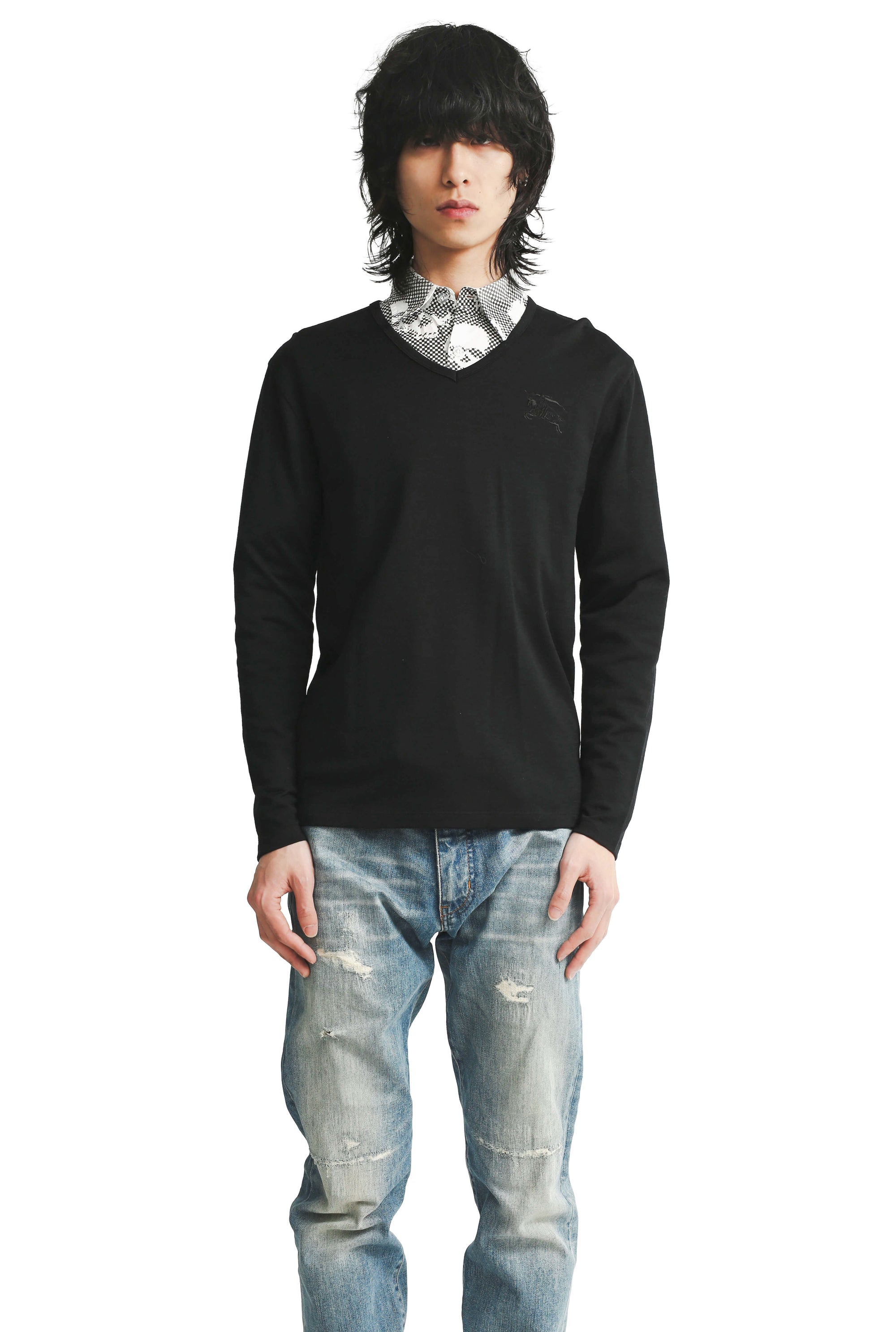 BURBBERY - LOGO STITCHED V-NECK KNIT SWEATER