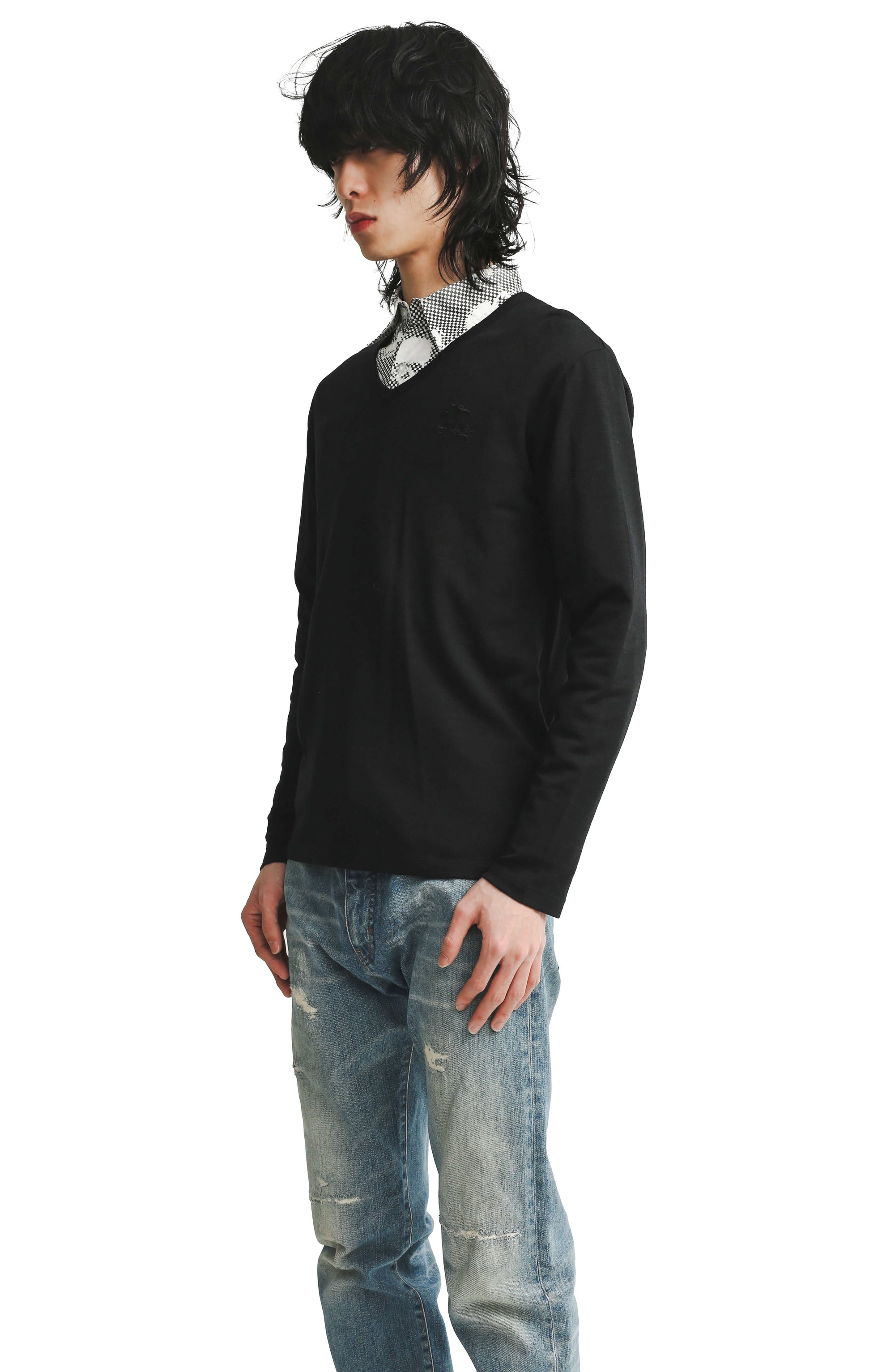 BURBBERY - LOGO STITCHED V-NECK KNIT SWEATER