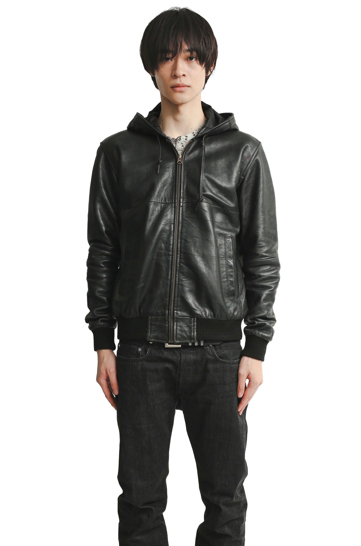LEATHER HOODED BLOUSON