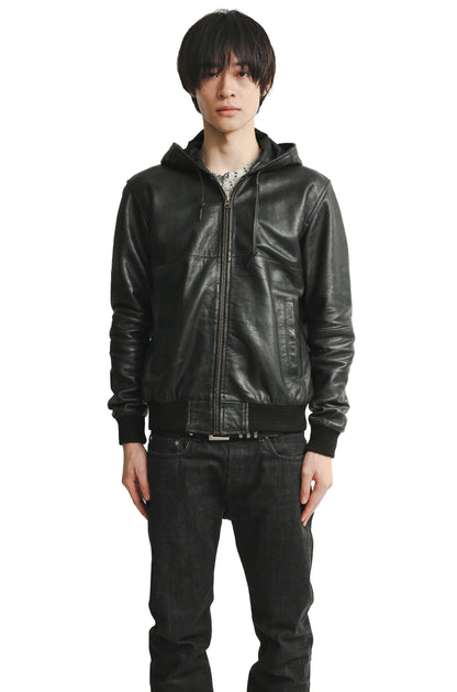 LEATHER HOODED BLOUSON