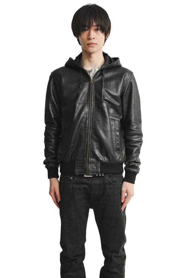 LEATHER HOODED BLOUSON