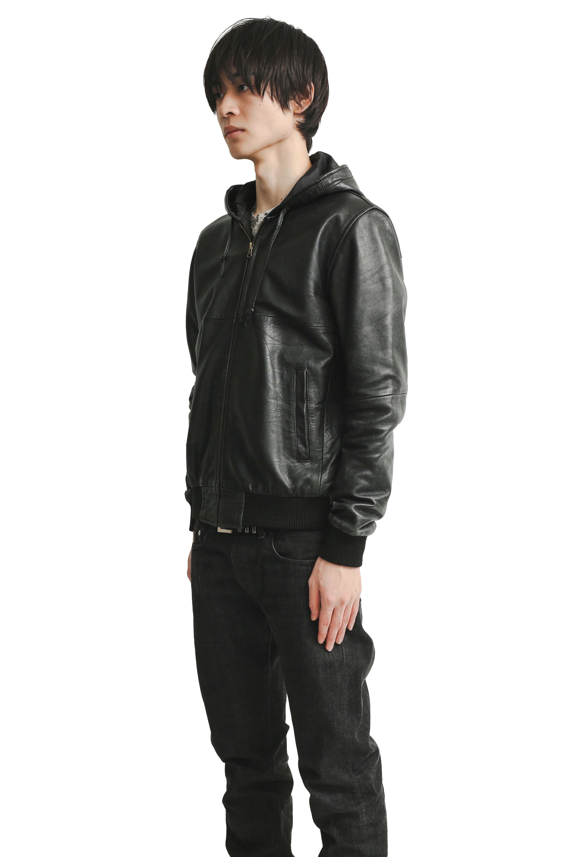 LEATHER HOODED BLOUSON