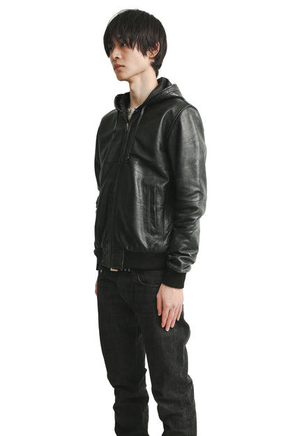 LEATHER HOODED BLOUSON