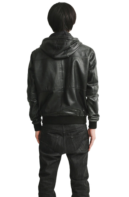 LEATHER HOODED BLOUSON