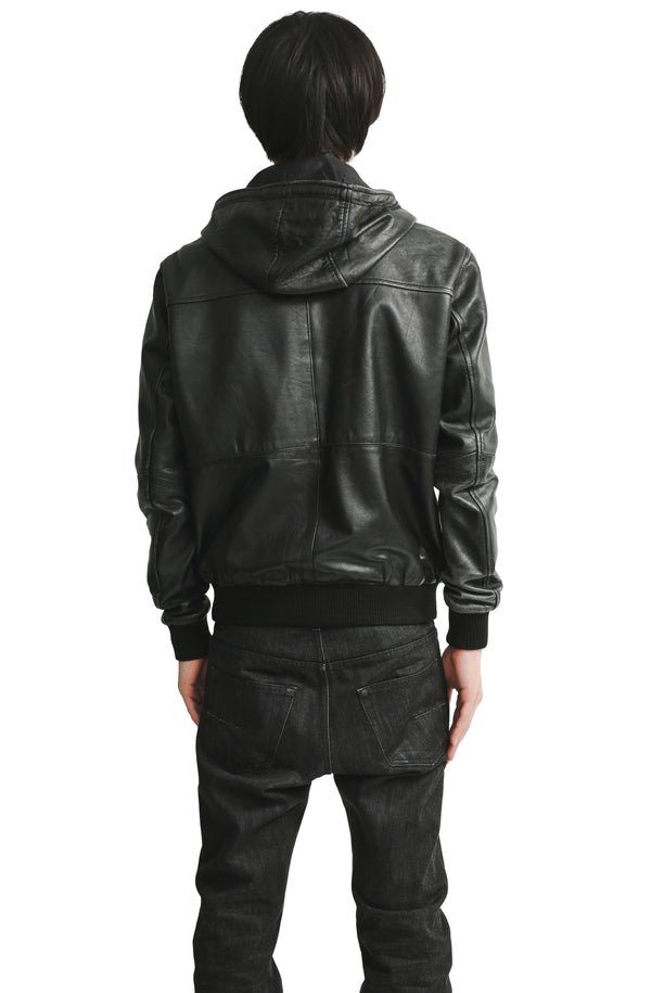 LEATHER HOODED BLOUSON