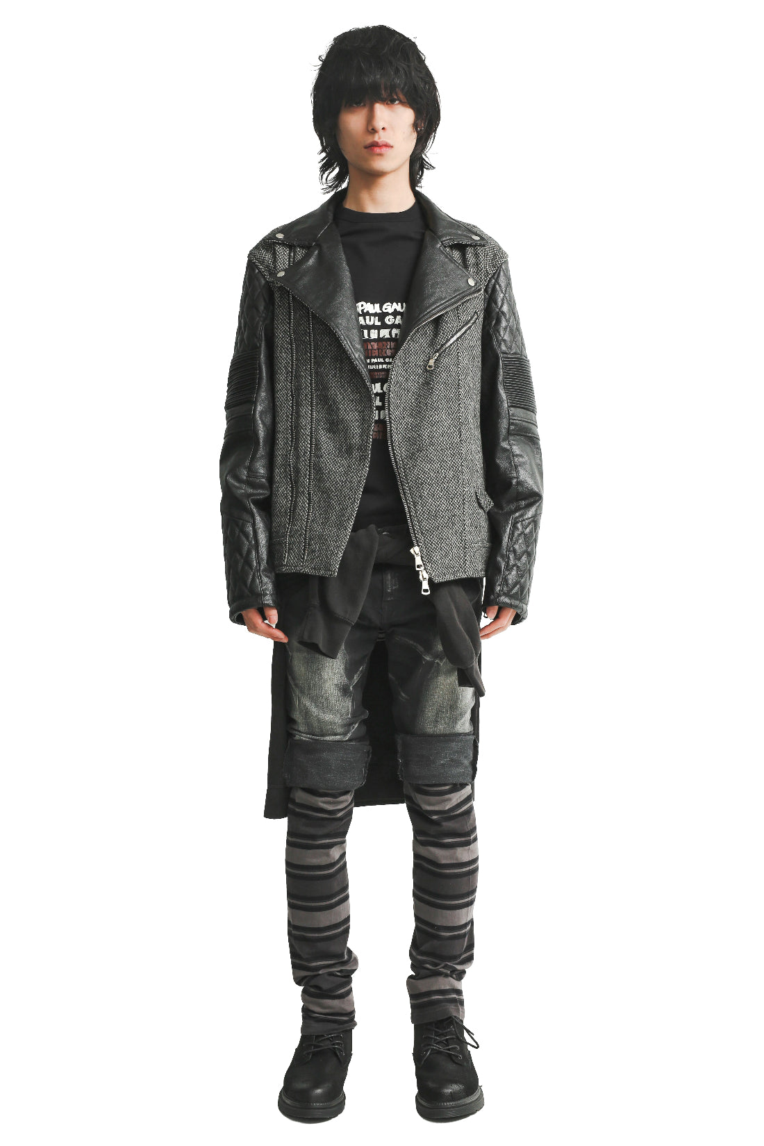 LEATHER SLEEVE TWEED RIDERS JACKET