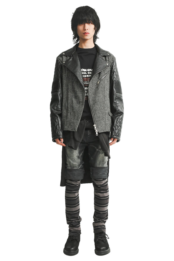 LEATHER SLEEVE TWEED RIDERS JACKET