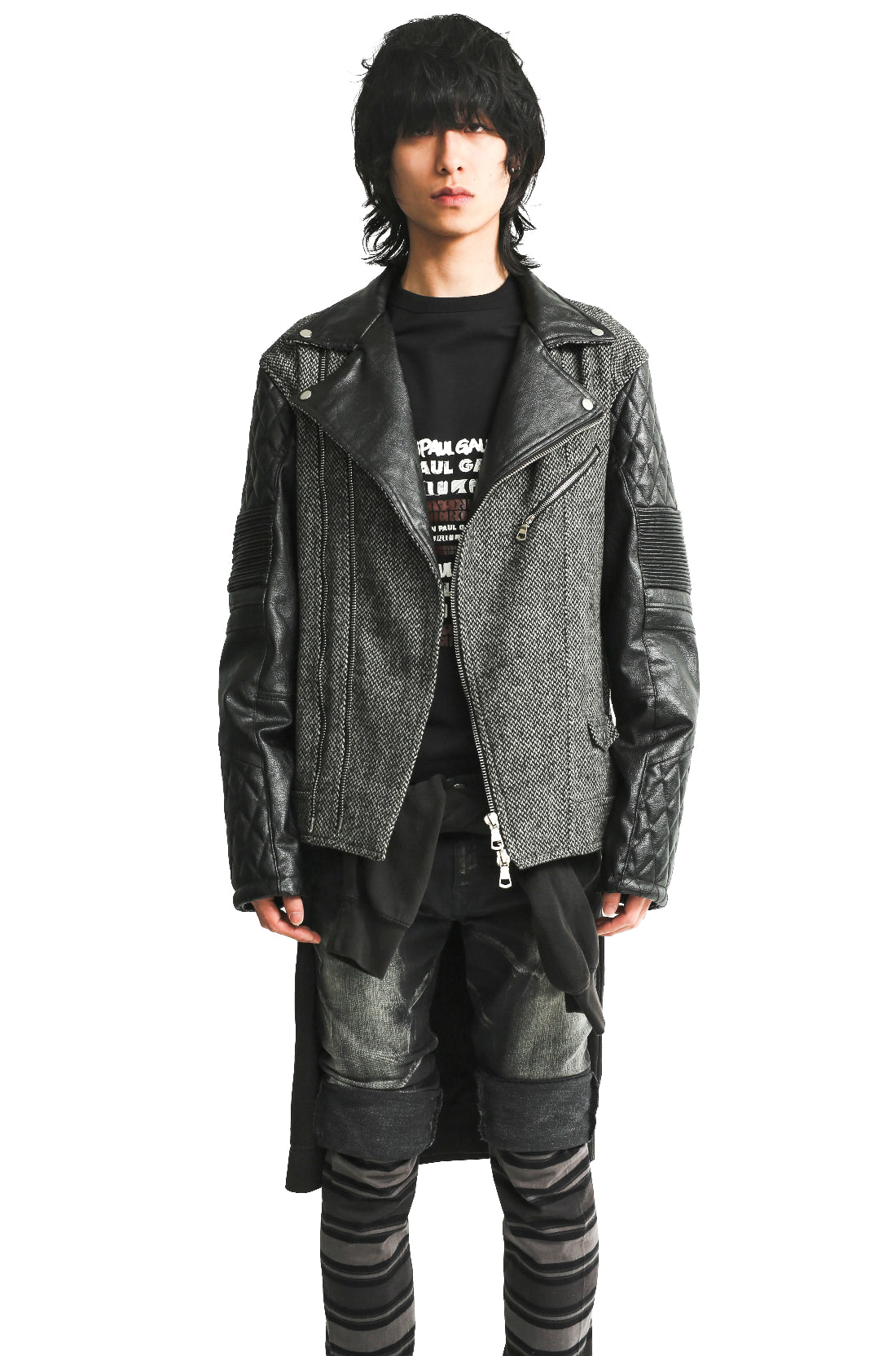 LEATHER SLEEVE TWEED RIDERS JACKET