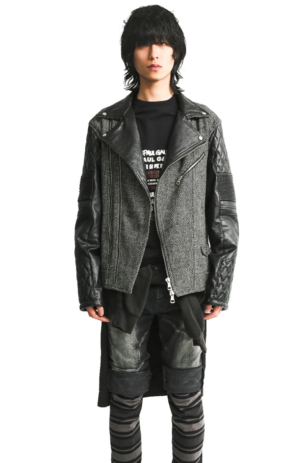 LEATHER SLEEVE TWEED RIDERS JACKET