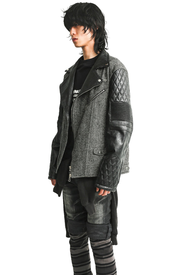 LEATHER SLEEVE TWEED RIDERS JACKET
