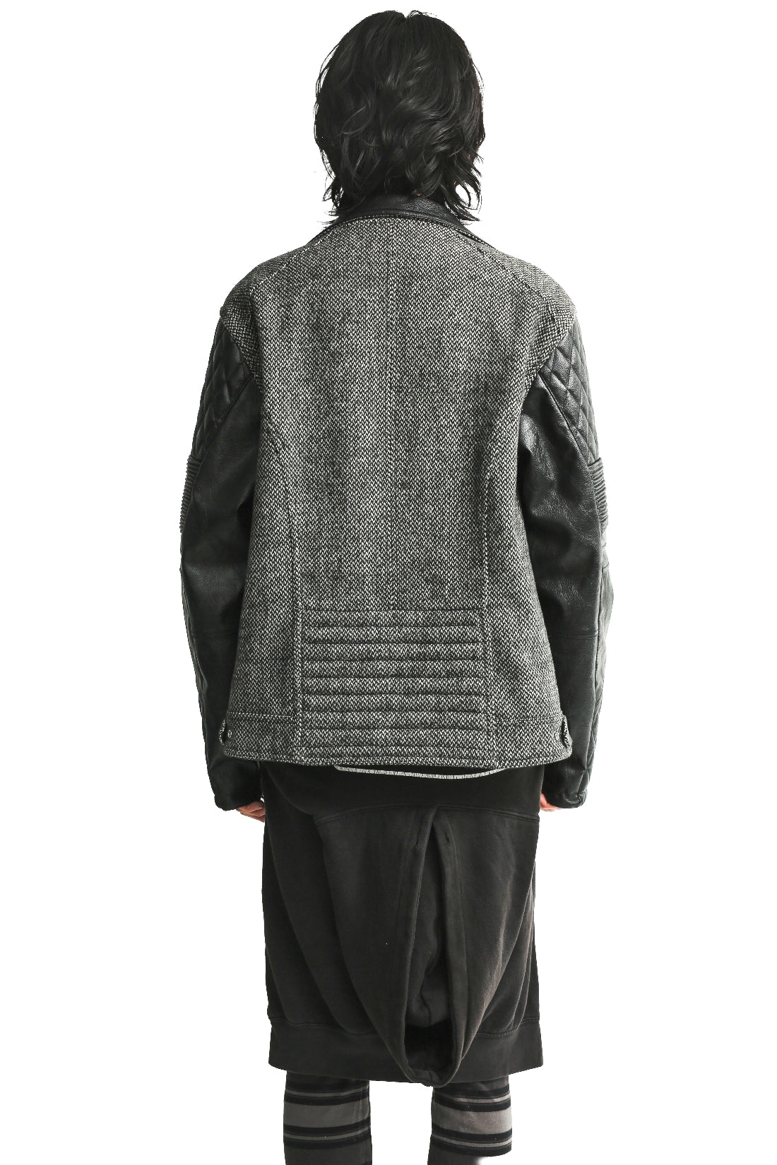 LEATHER SLEEVE TWEED RIDERS JACKET