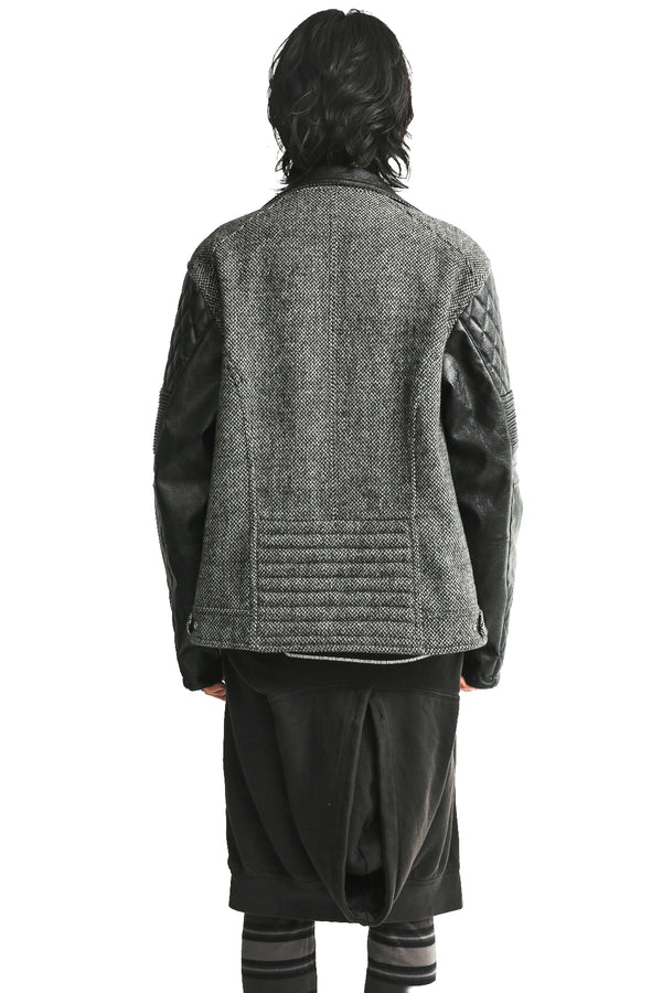 LEATHER SLEEVE TWEED RIDERS JACKET