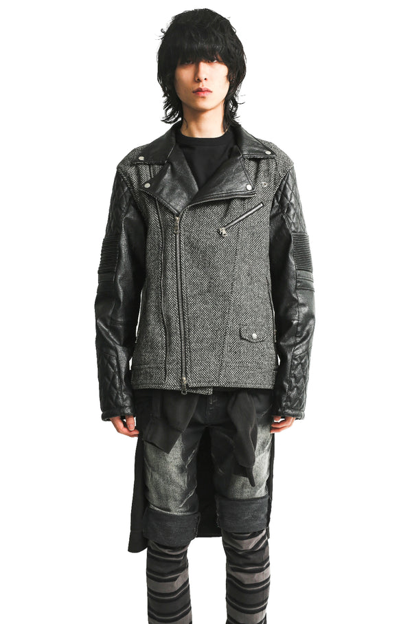 LEATHER SLEEVE TWEED RIDERS JACKET