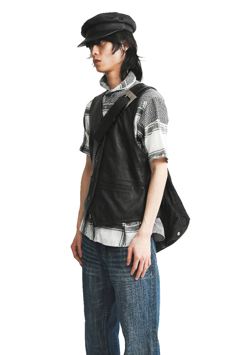 PRADA - LEATHER BLEND NYLON SHOULDER BAG