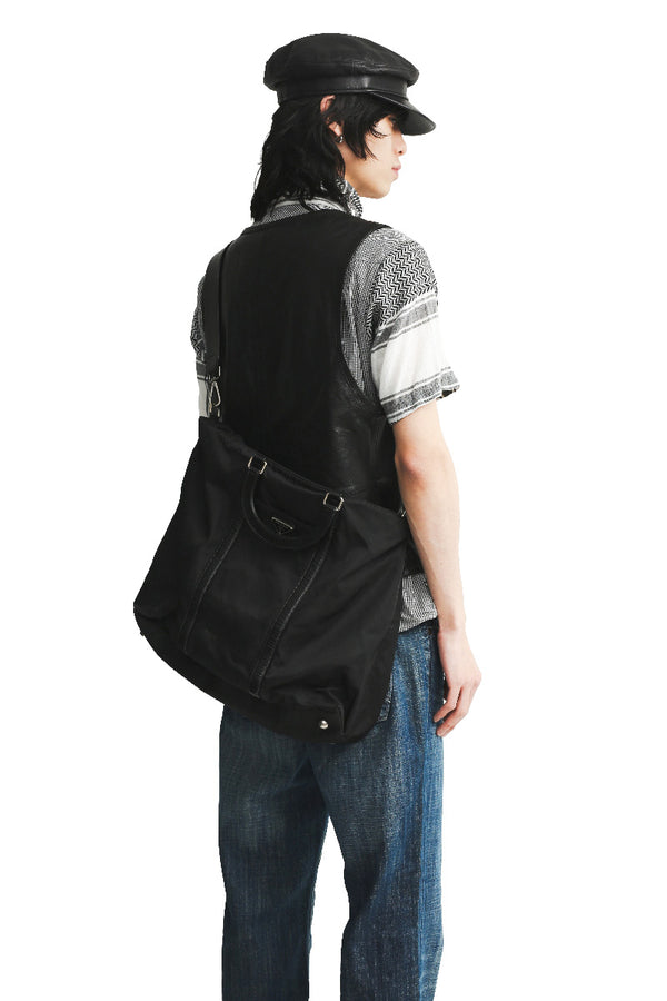 PRADA - LEATHER BLEND NYLON SHOULDER BAG