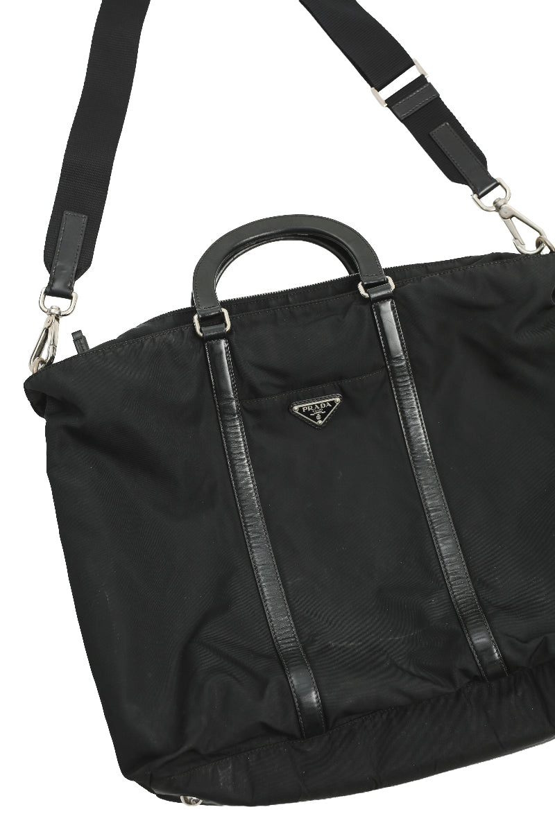 PRADA - LEATHER BLEND NYLON SHOULDER BAG