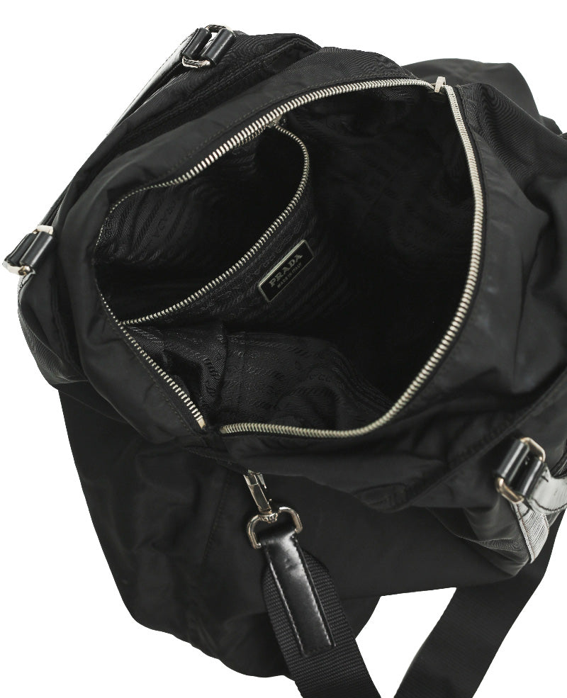 PRADA - LEATHER BLEND NYLON SHOULDER BAG
