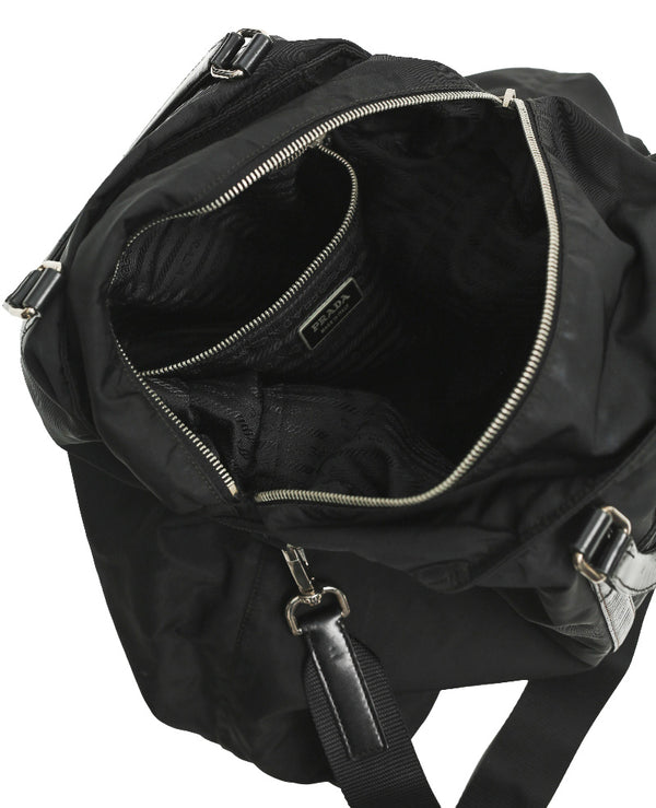 PRADA - LEATHER BLEND NYLON SHOULDER BAG