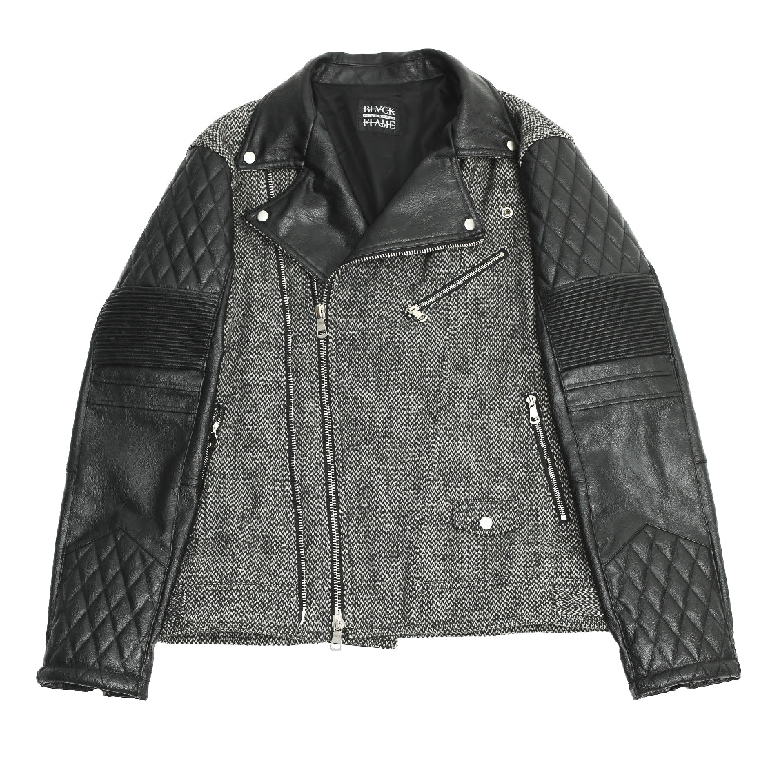 LEATHER SLEEVE TWEED RIDERS JACKET