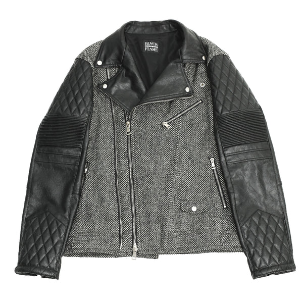 LEATHER SLEEVE TWEED RIDERS JACKET