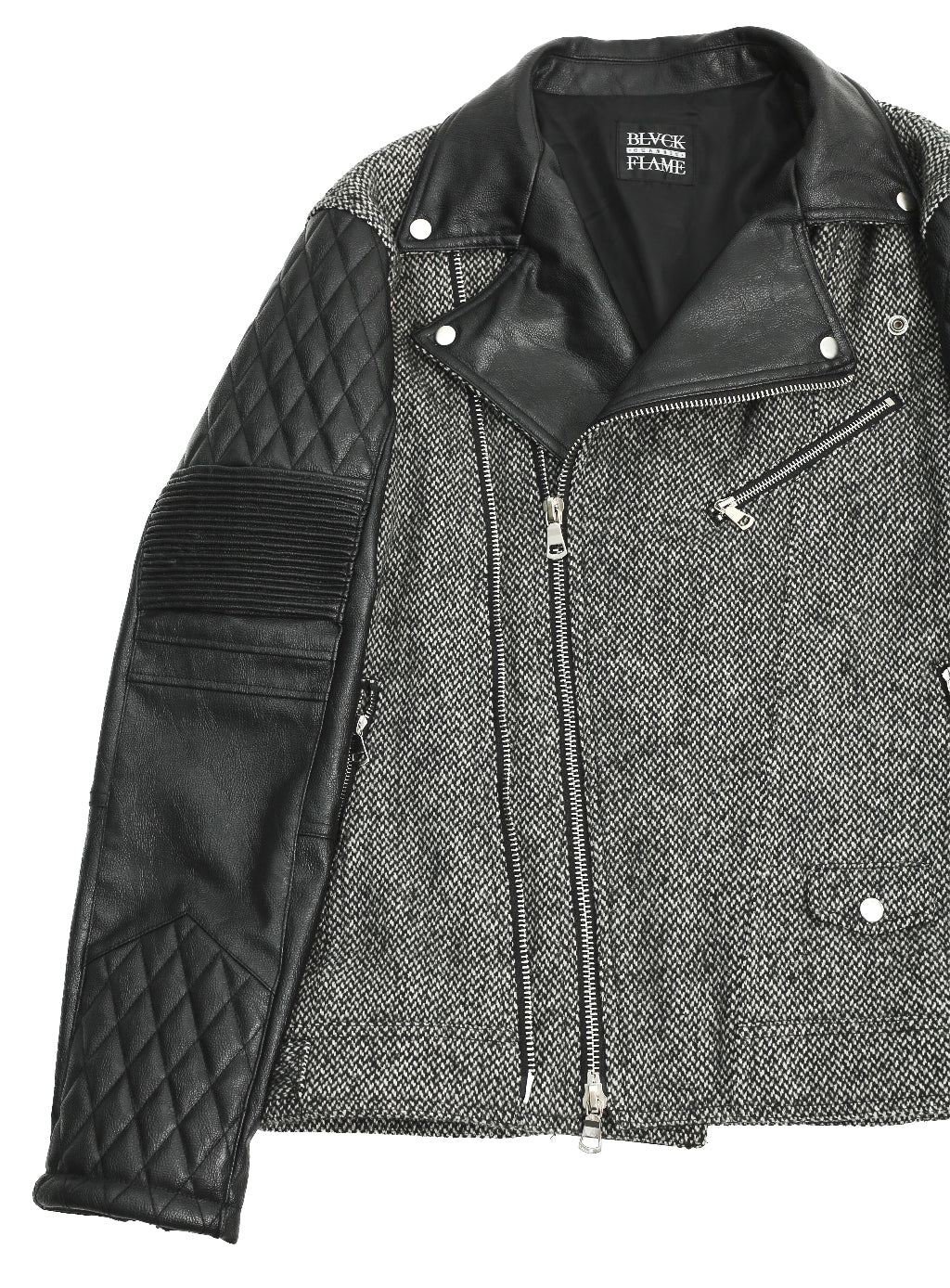 LEATHER SLEEVE TWEED RIDERS JACKET