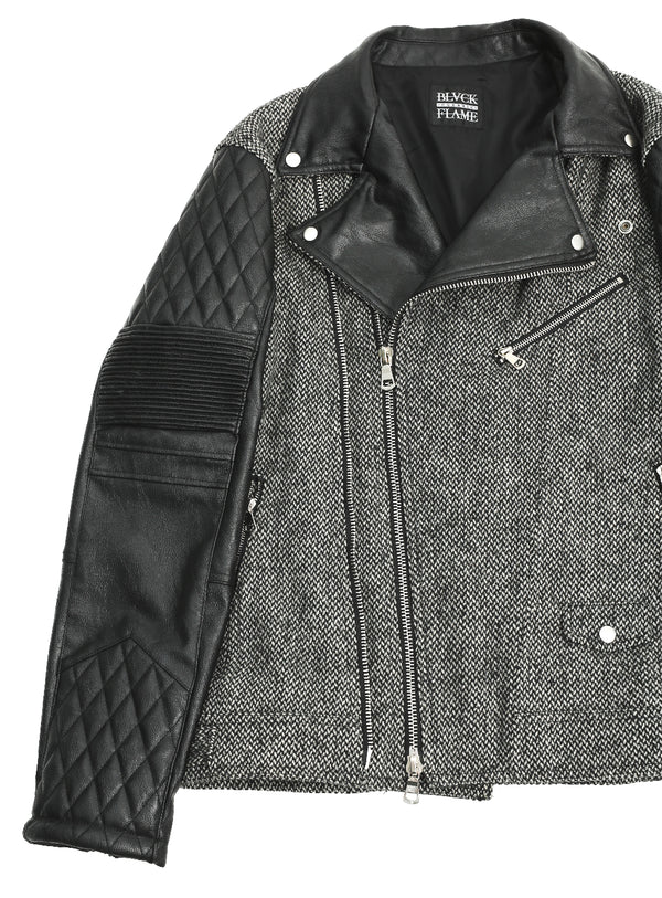 LEATHER SLEEVE TWEED RIDERS JACKET