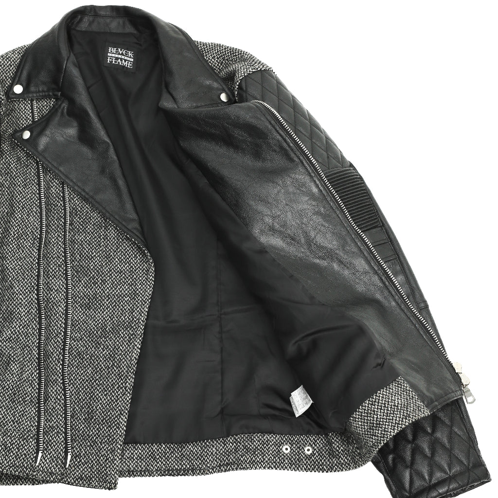 LEATHER SLEEVE TWEED RIDERS JACKET