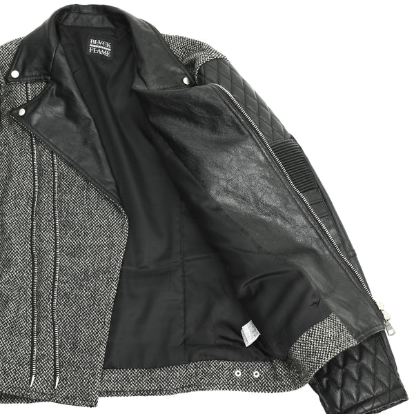 LEATHER SLEEVE TWEED RIDERS JACKET