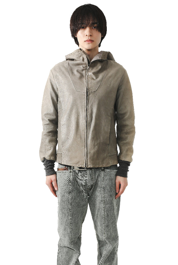 HOODED LEATHER BLOUSON