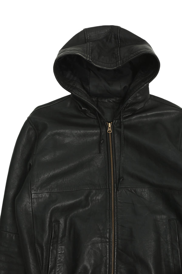 LEATHER HOODED BLOUSON