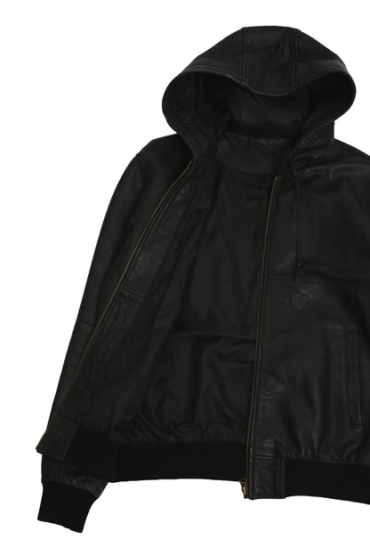 LEATHER HOODED BLOUSON