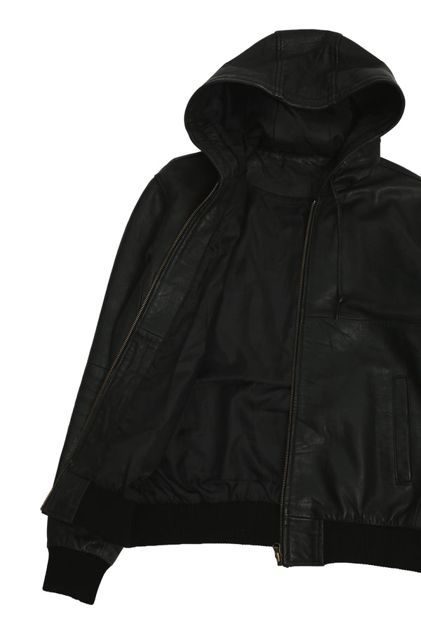 LEATHER HOODED BLOUSON