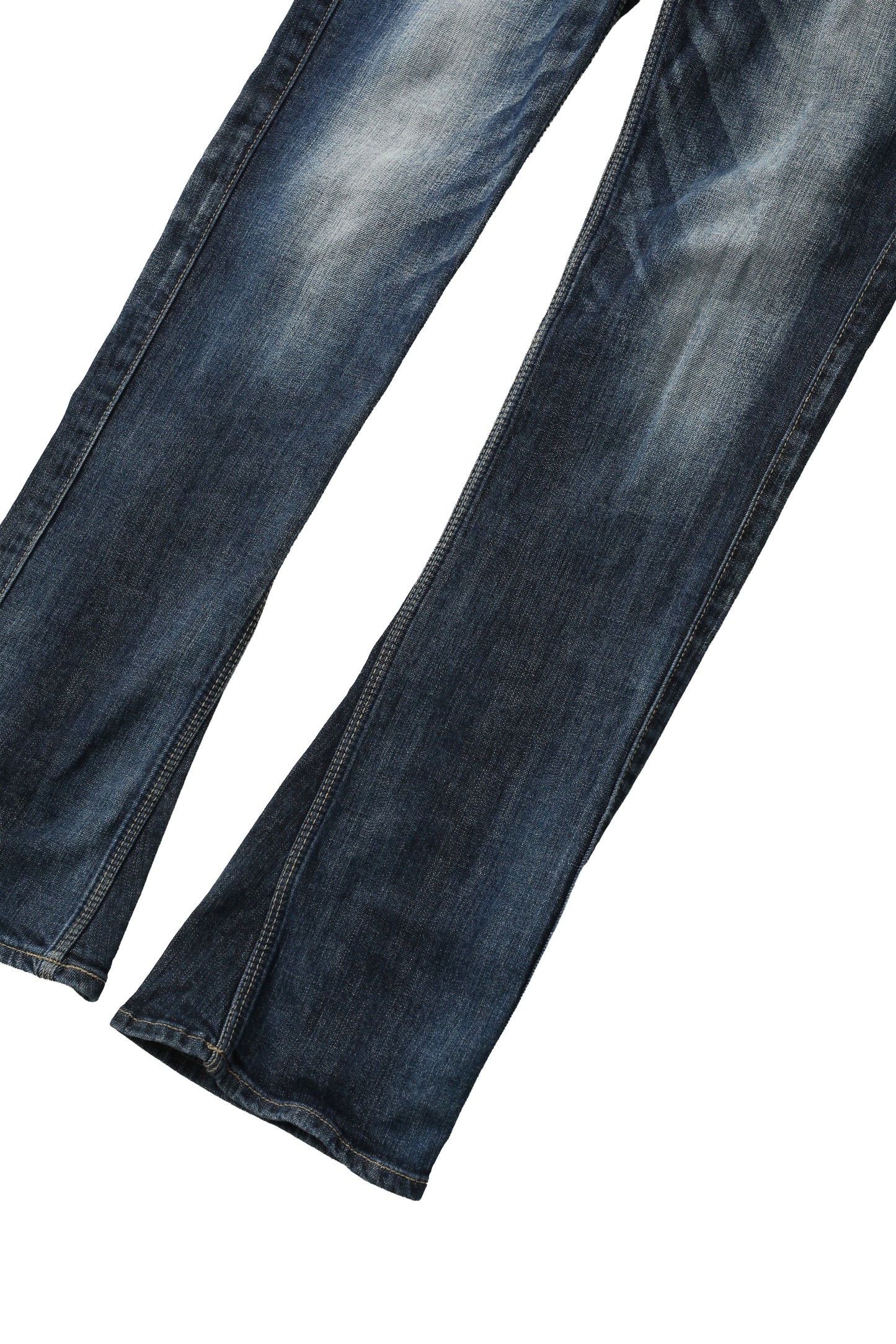 LEATHER POCKET FADED STRAIGHT JEANS