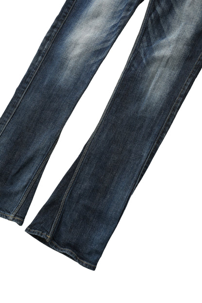LEATHER POCKET FADED STRAIGHT JEANS