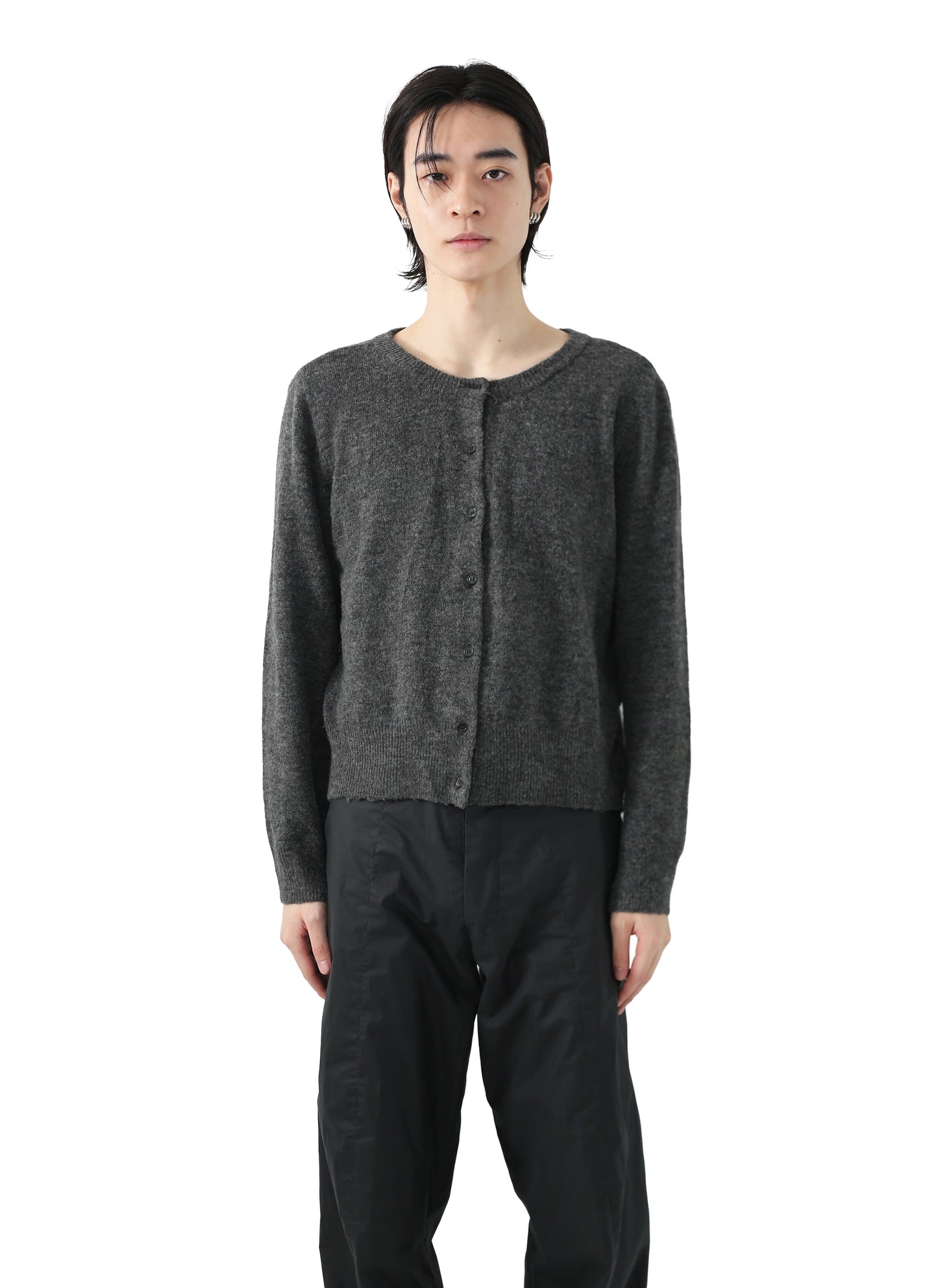 No-collar knit cardigan