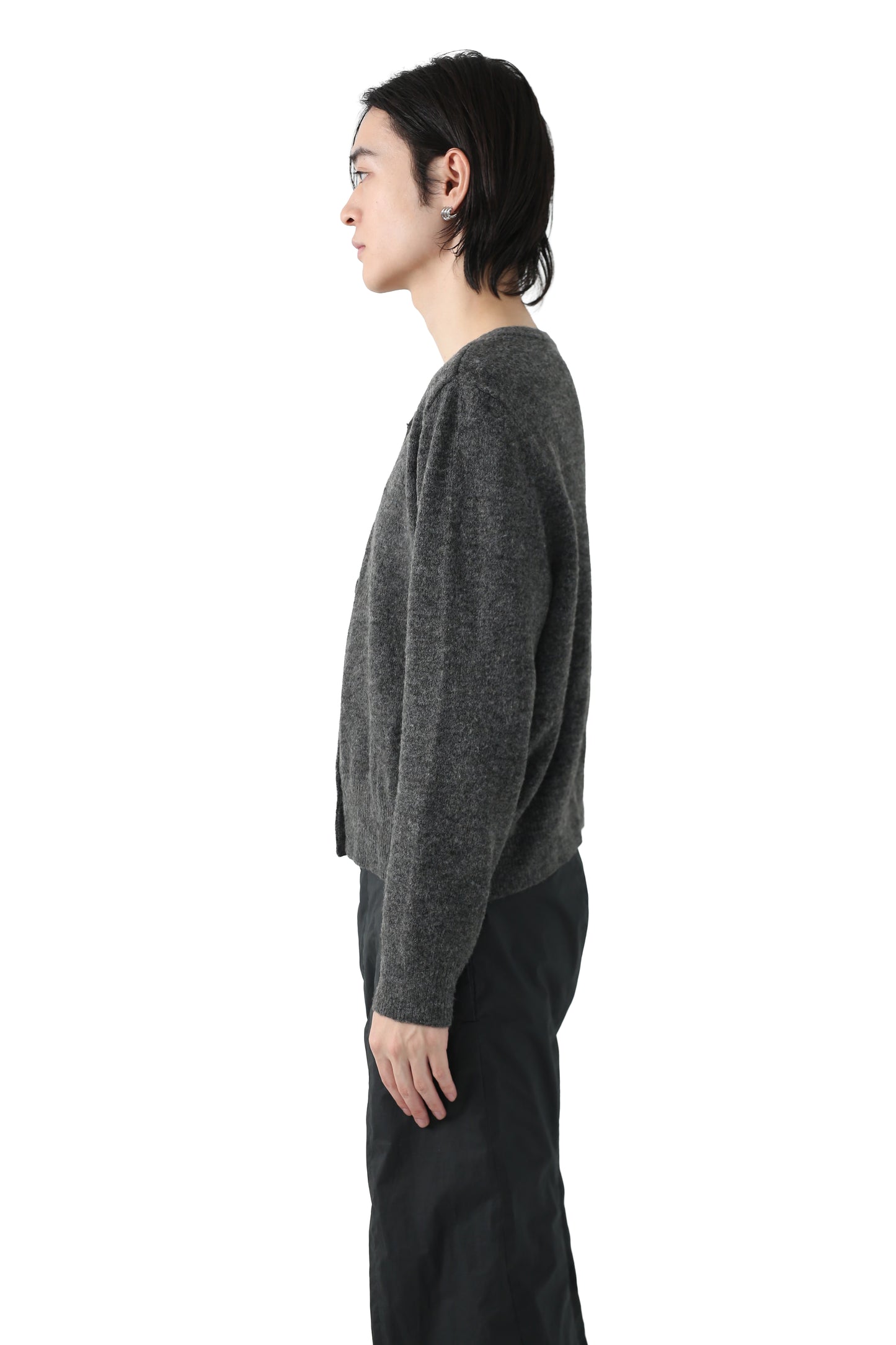No-collar knit cardigan