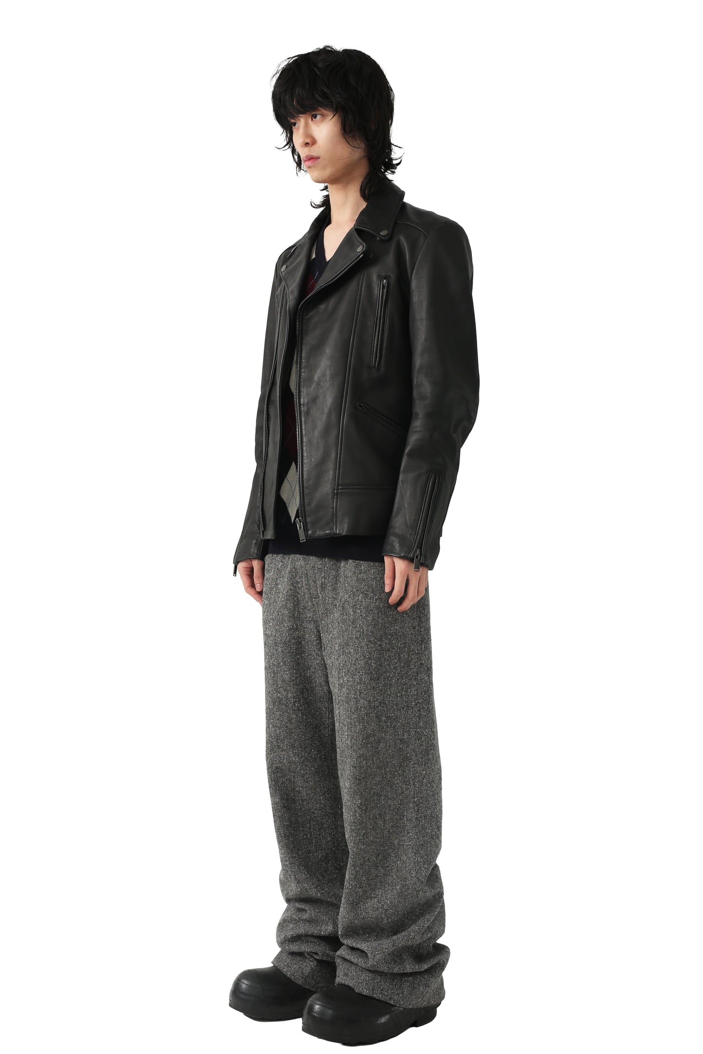 Tweed wool straight trousers