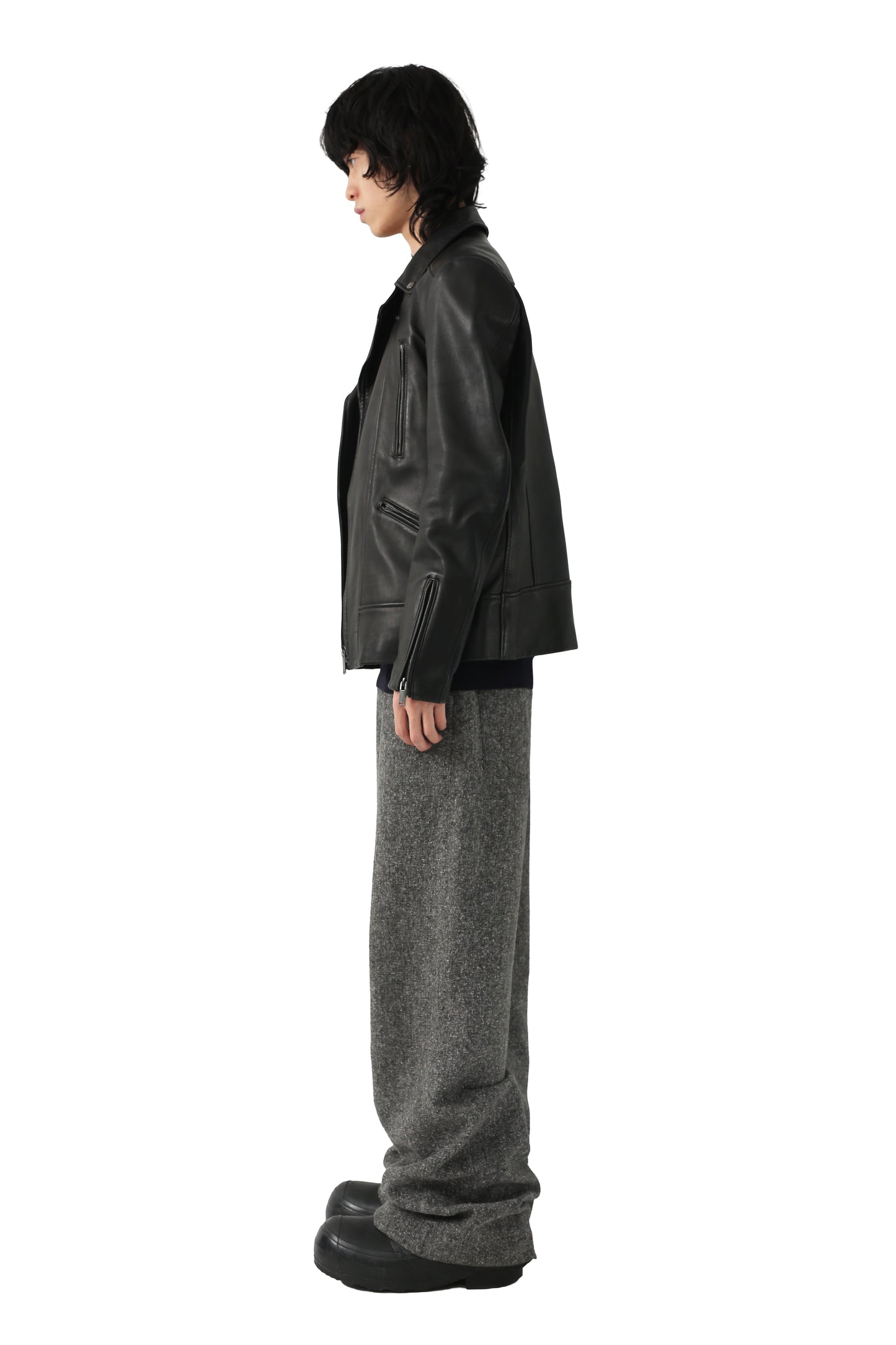 Tweed wool straight trousers