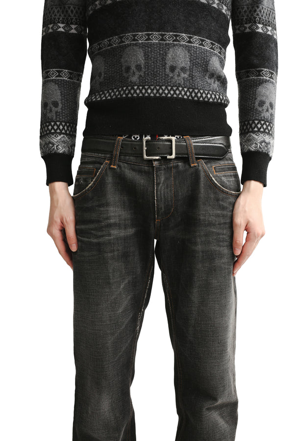 SHAPED BUCKLE LEATHER BELT