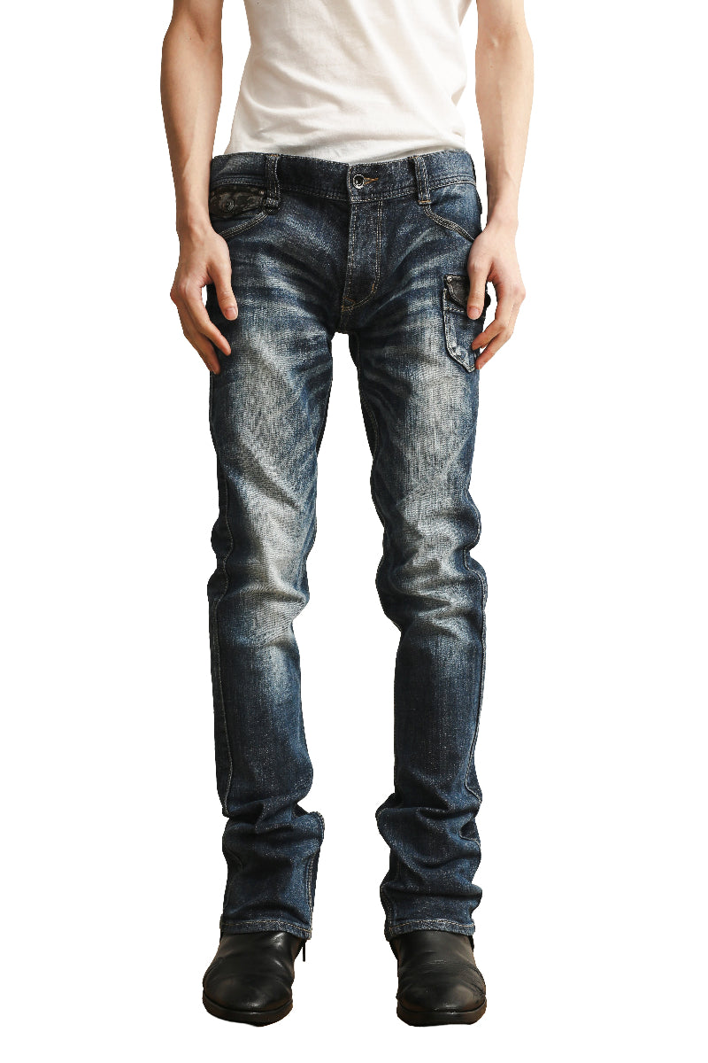 LEATHER PATCH SKINNY JEANS