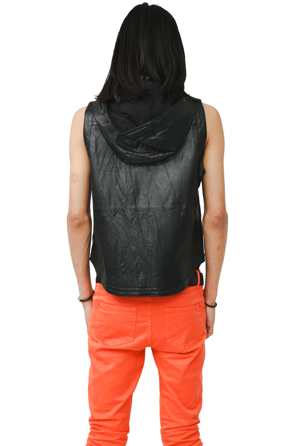 LEATHER HOODED VEST