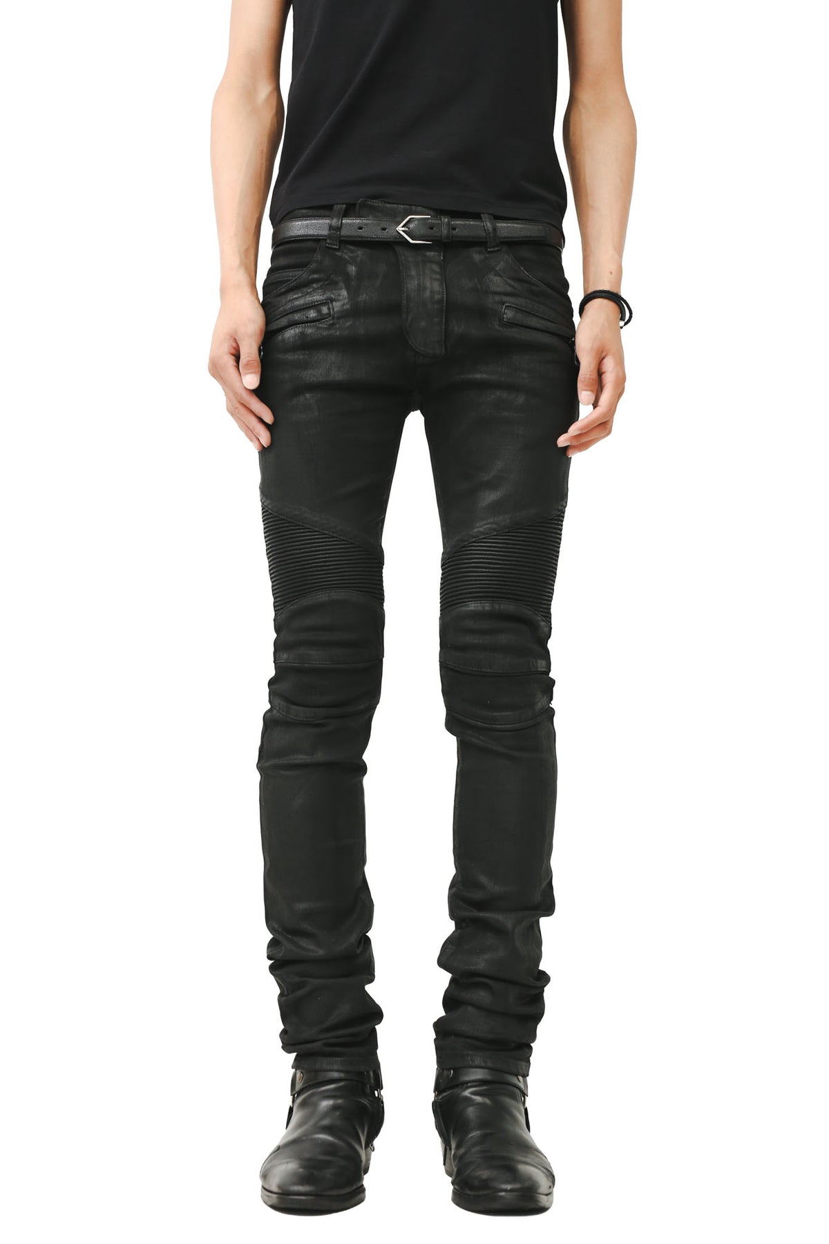 BALMAIN - COATED BIKER JEANS