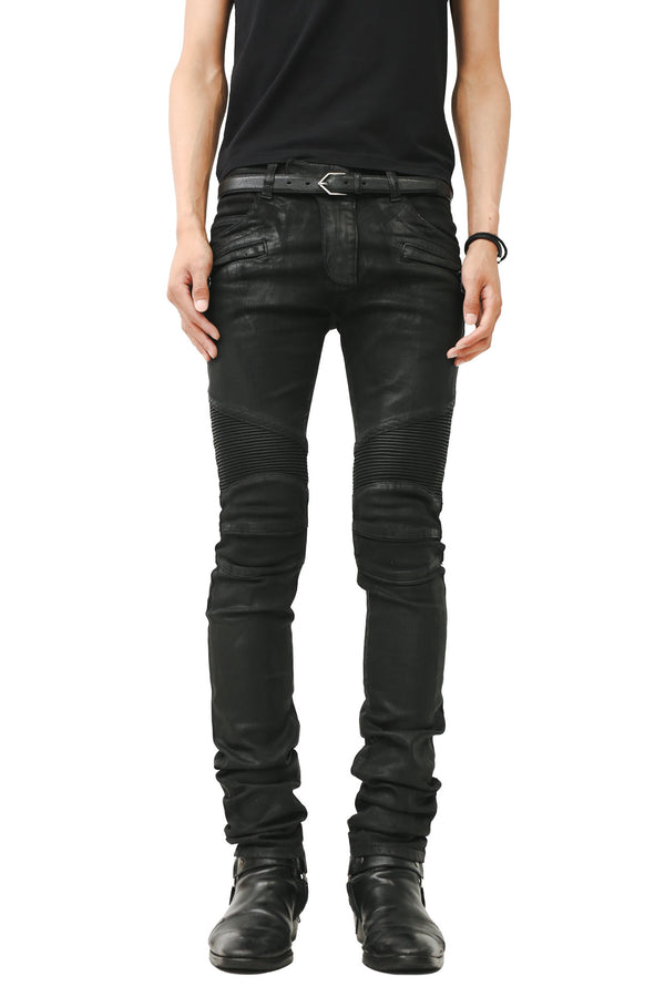 BALMAIN - COATED BIKER JEANS