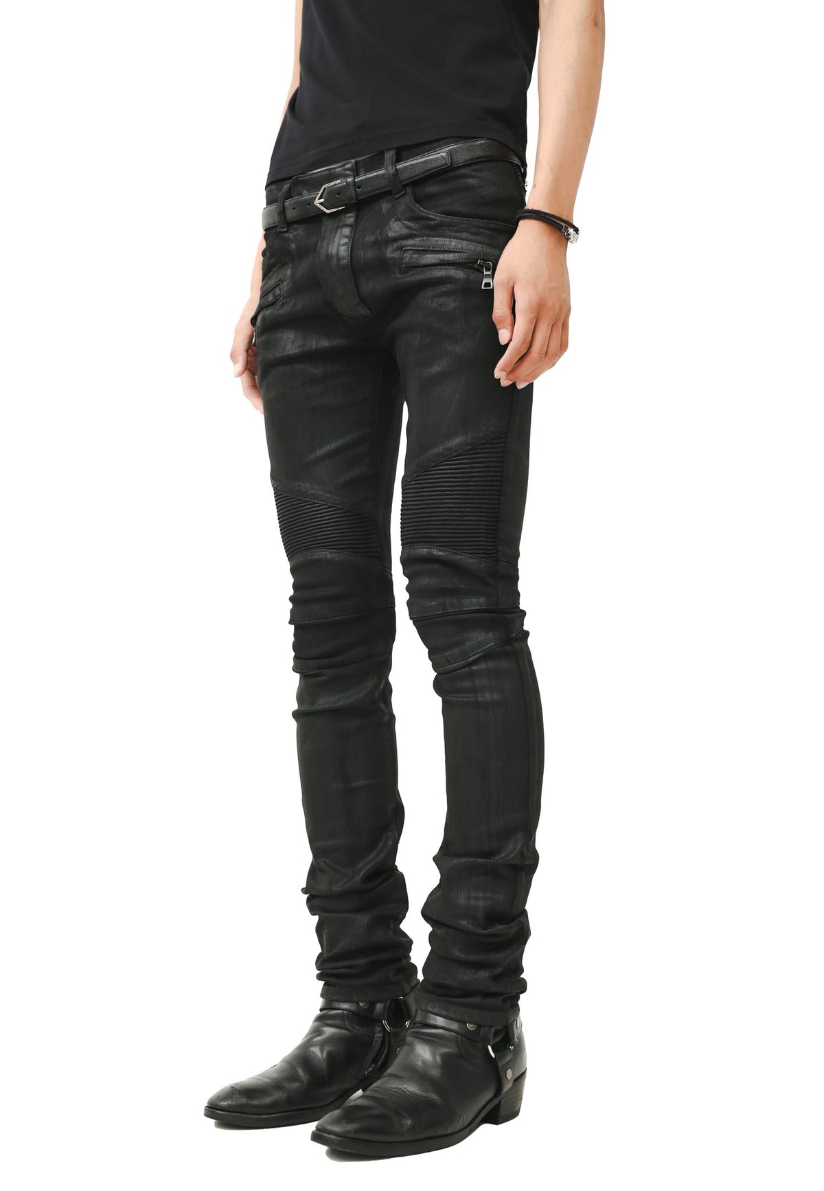 BALMAIN - COATED BIKER JEANS