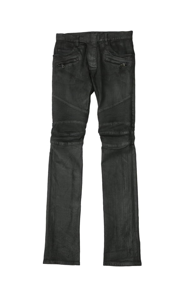 BALMAIN - COATED BIKER JEANS