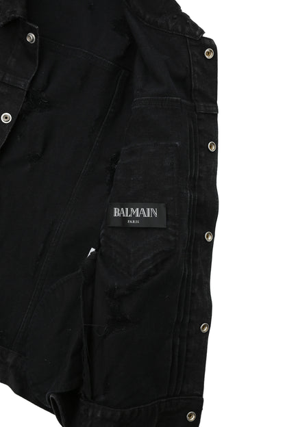 "balmain" destroyed denim jacket
