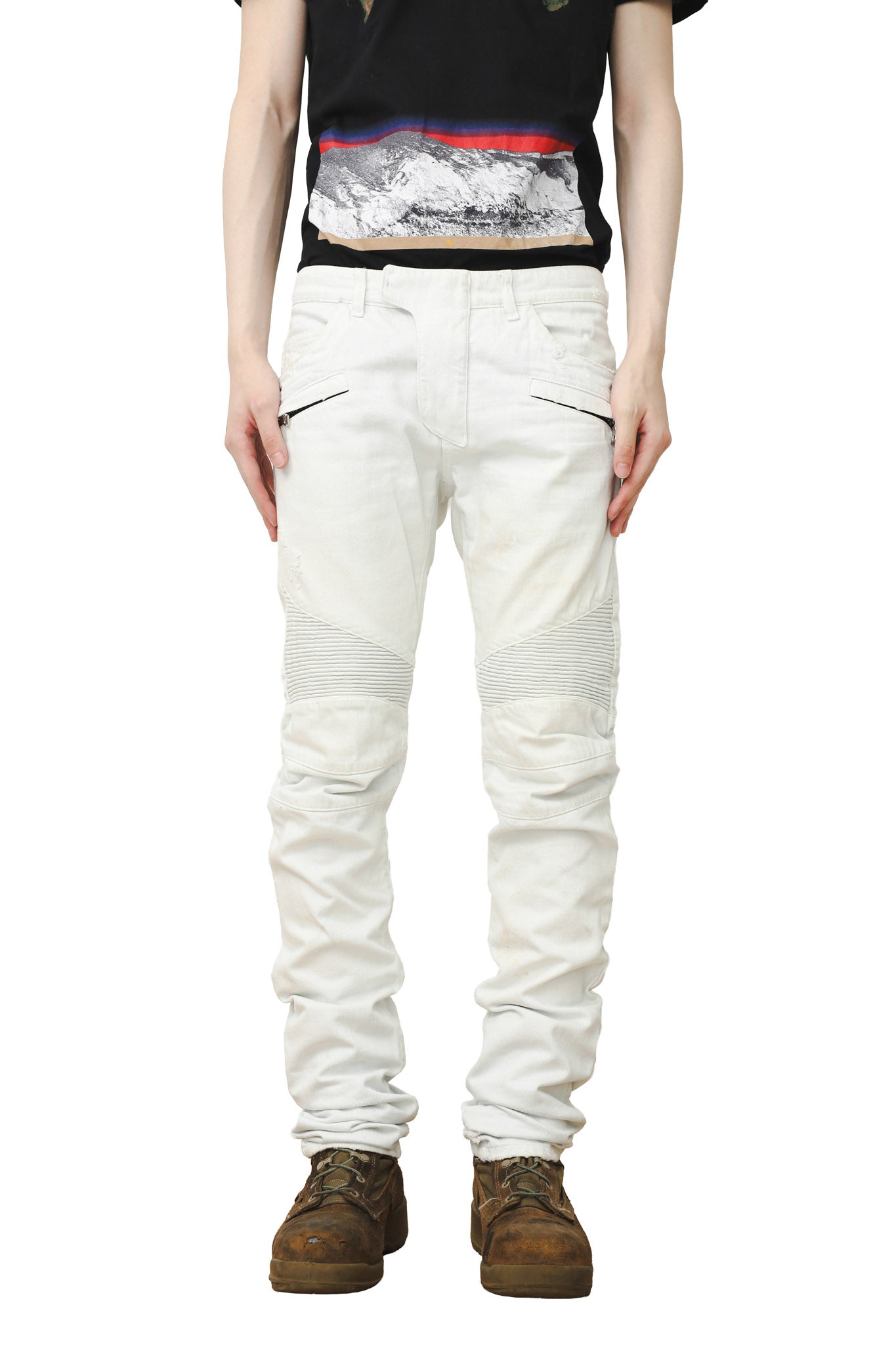 BALMAIN - WHITE BIKER JEANS