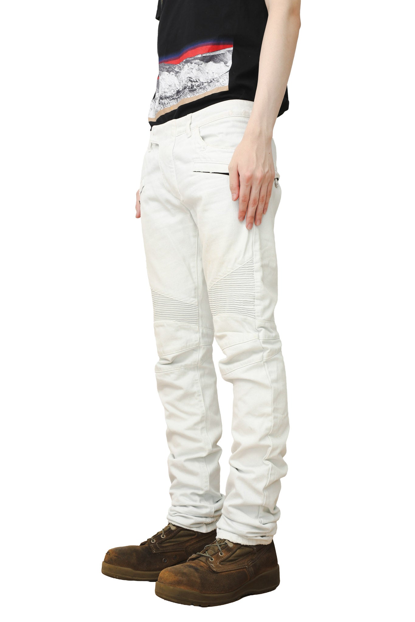 BALMAIN - WHITE BIKER JEANS