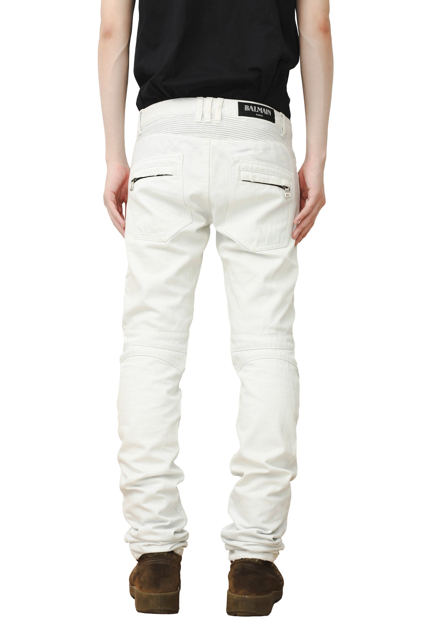 BALMAIN - WHITE BIKER JEANS